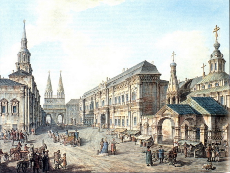 Ф.Алексеев. Cеверная сторона Красной Площади со зданием главной аптеки. 1802 год