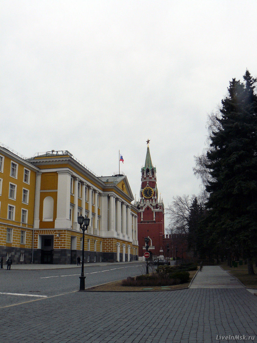 Вид на Спасскую башню из Кремля, фото 2015 года